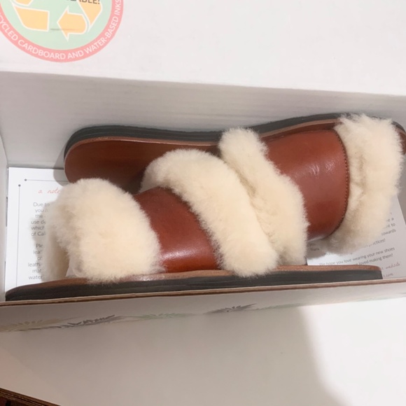 Californians Hannah Cognac genuine shearling slippers mules fashion flat sandals - Picture 14 of 16